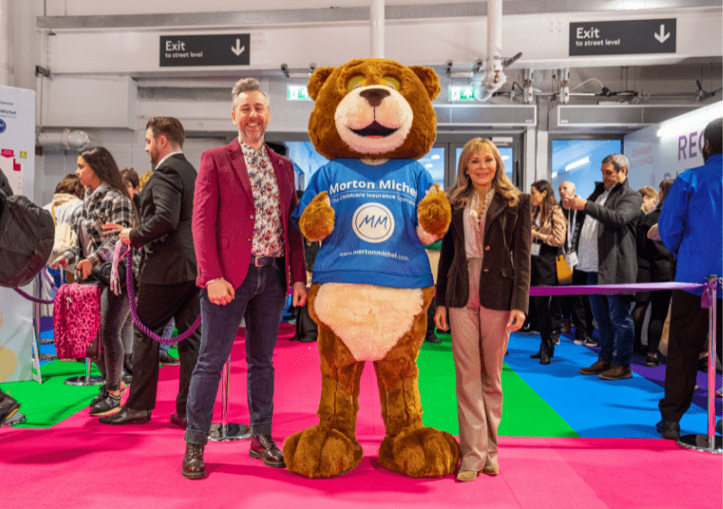 Morton Michel's mascot bear at the Childcare and Education Expo in London