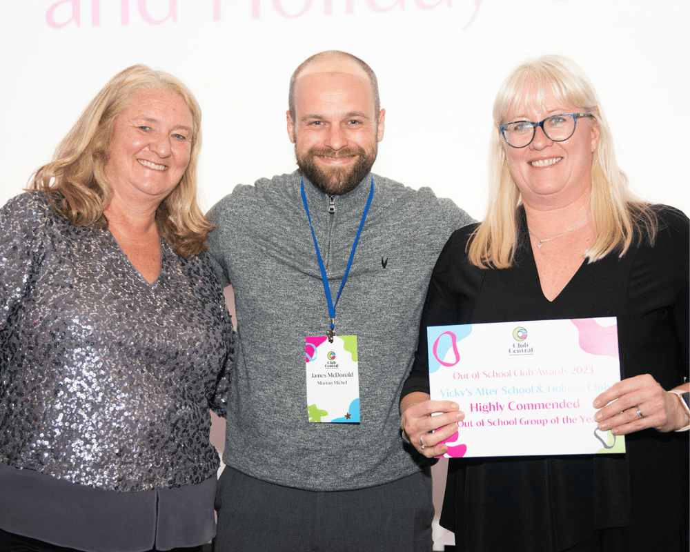 James McDonald from Morton Michel with Highly Commended winners for Out of School Club of the Year at Club Central's Out of School Club Awards 2023