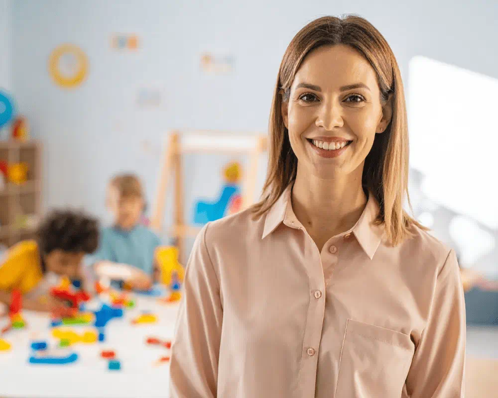 Portrait of teacher in kindergarten classroom 