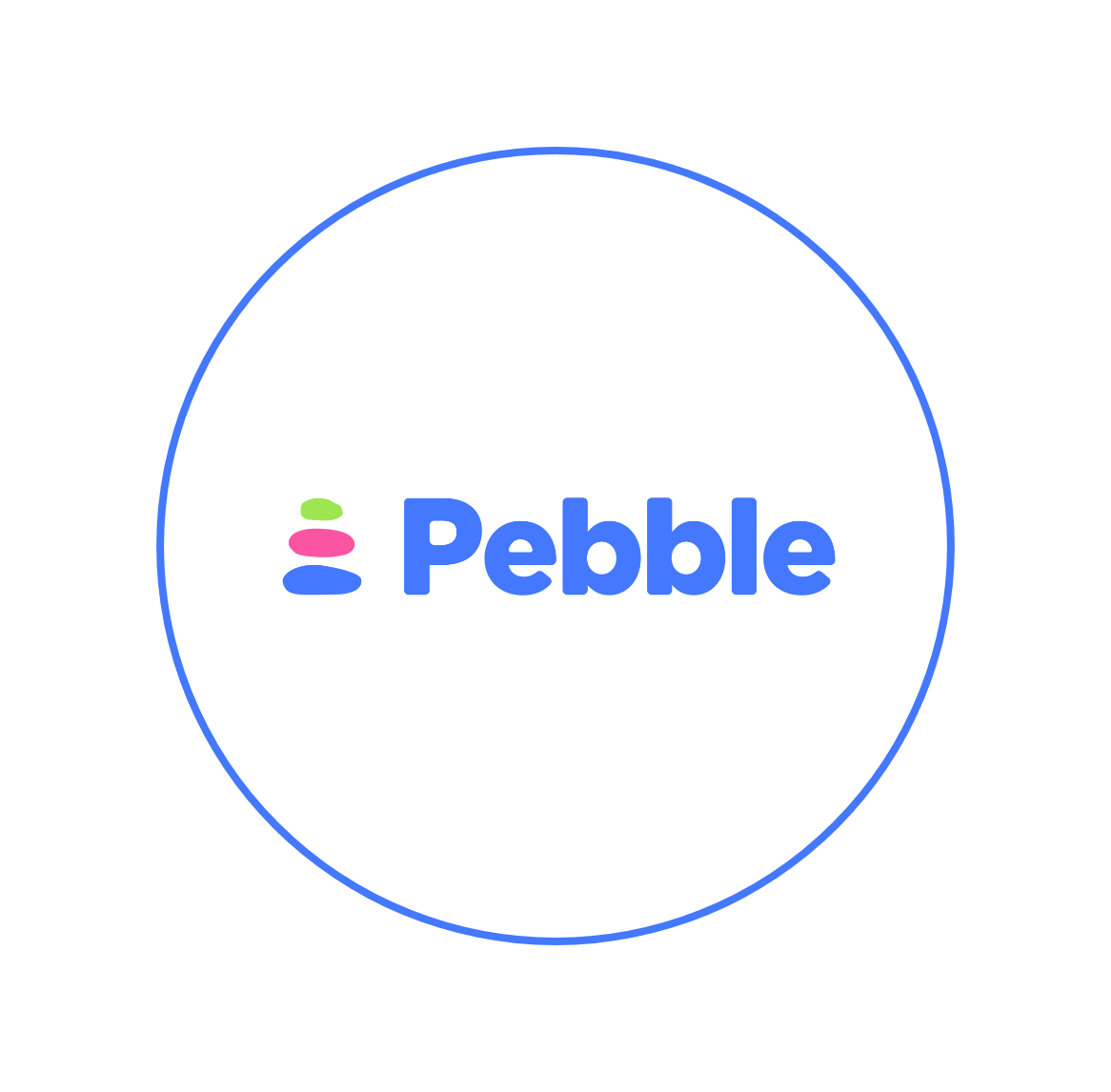 Pebble logo in roundel with frame