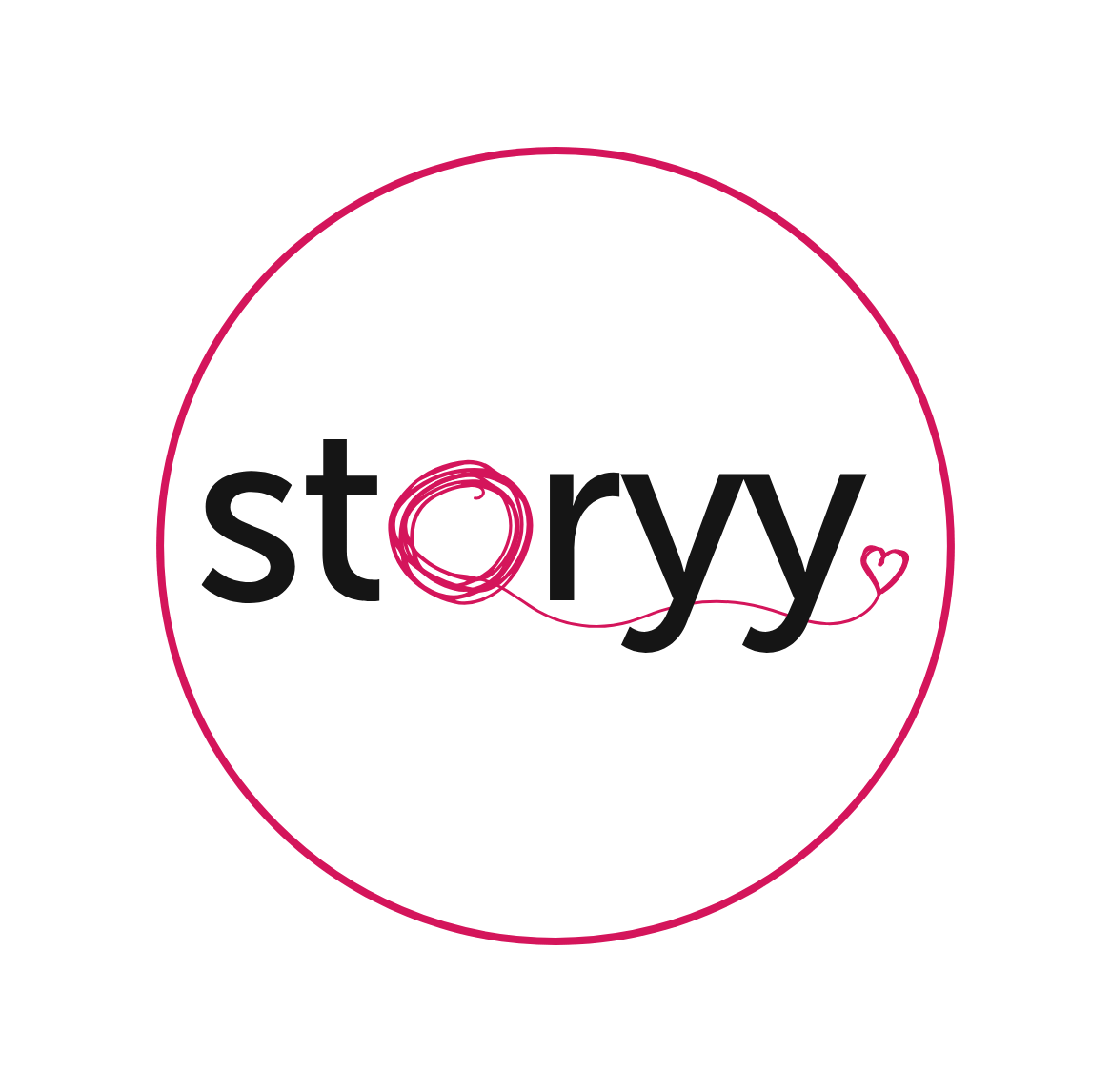 Storry logo in roundel with pink frame