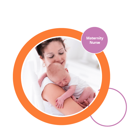 Maternity nurse holding baby on shoulder