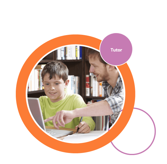 Decorative image showing tutor supporting child as they learn.