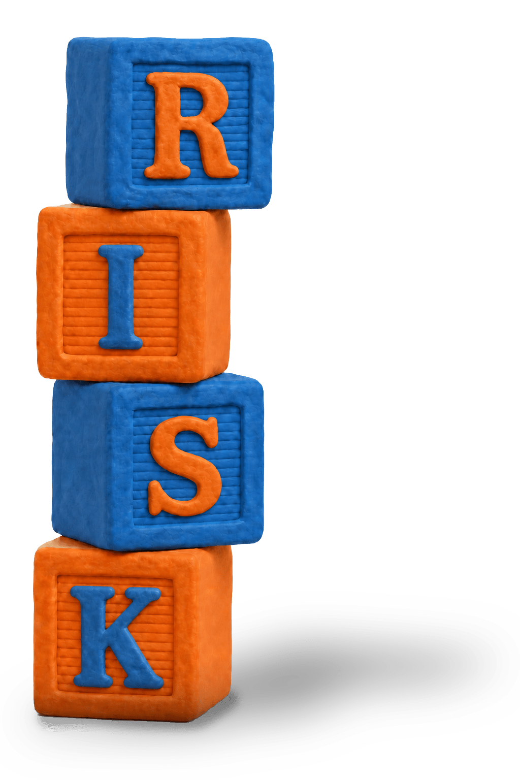 Orange and blue square blocks that spell out 'Risk'