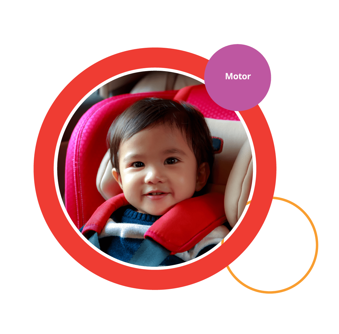 Baby girl sitting in car seat in the car, smiling