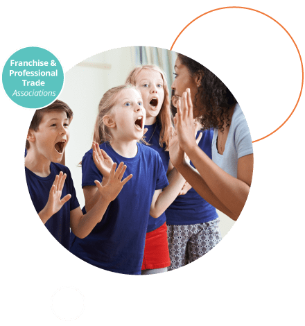 Group of children with teacher enjoying drama class together