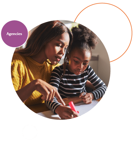 Roundel image for childminder agencies showing child and childminder working together.