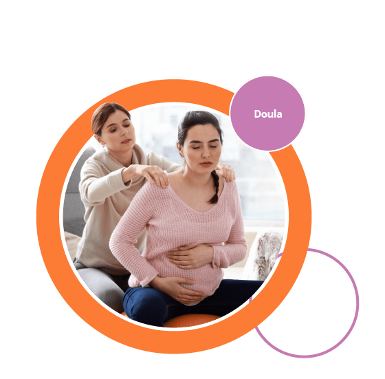 A decorative image of a doula and pregnant woman.