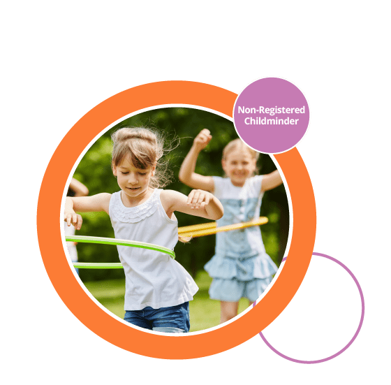 Some children playing with hula hoops outdoors.