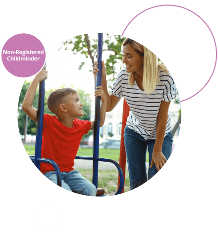 Smiling childminder watching child on swing